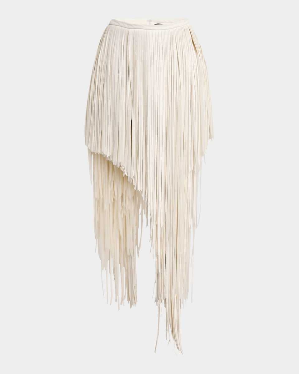 Phia Asymmetric Faux Leather Fringe Skirt